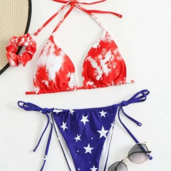 American flag star print triangle halter bikini - Picture 2 of 6